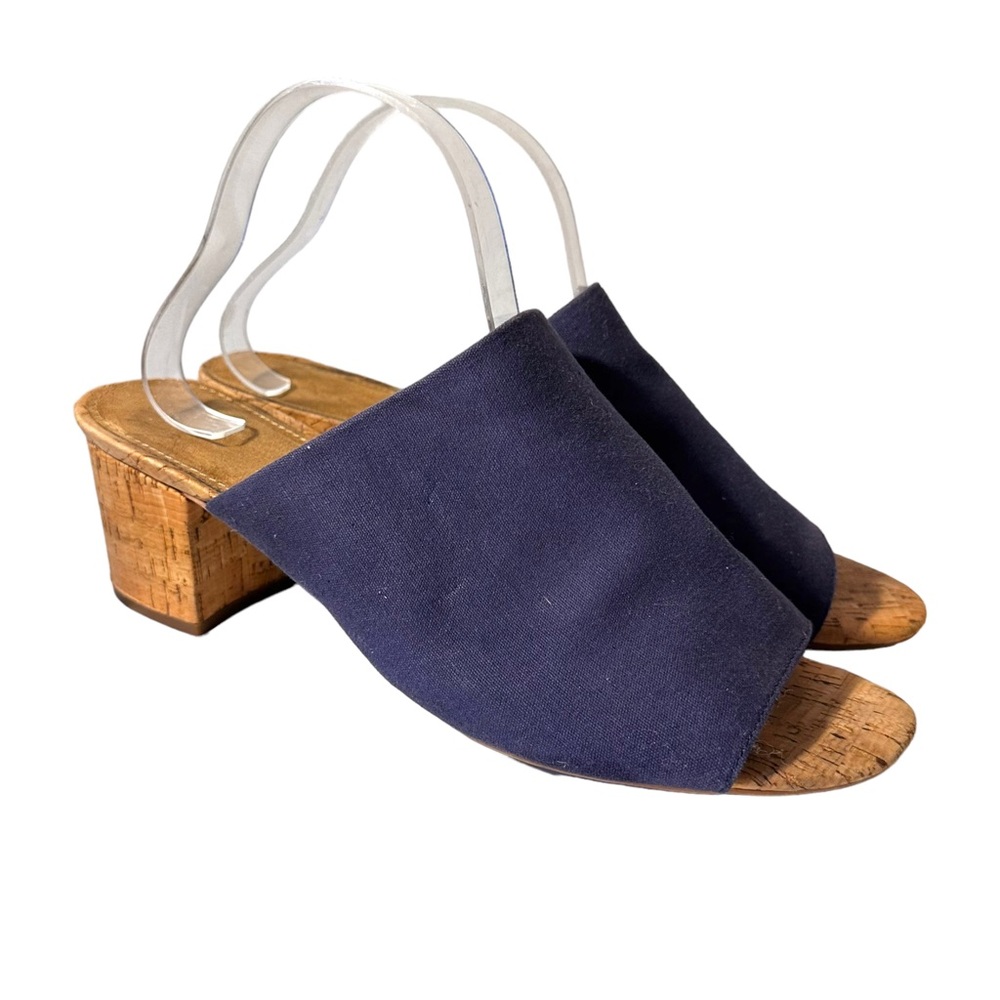 Aerosoles Women's Sz 11 W Blue Mid Level Heeled Sandal Cork Block Heel Open Toe
